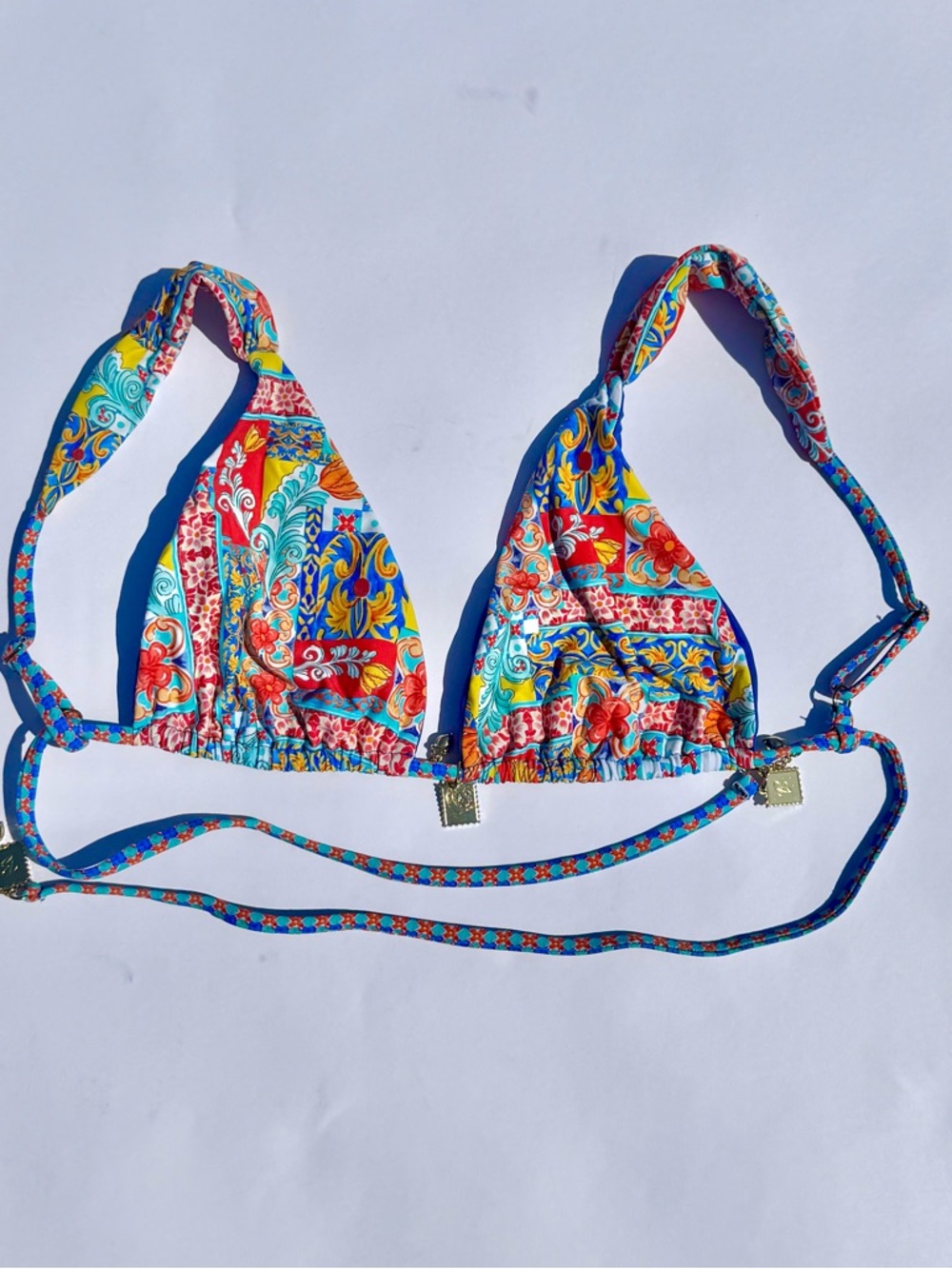 Bydee Blue Multi-Color Printed Triangle Bikini Top